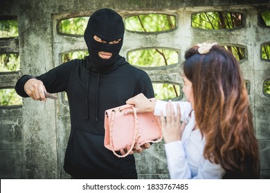 Robber Robbing Female Knife Pointing Knife Stock Photo (Edit Now ...