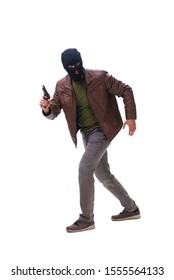 Robber wearing balaclava isolated on white background