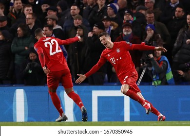 Robert Lewandowski of Bayern Munich celebrates after scoring a goal to make it 0-3 - Chelsea v Bayern Munich, UEFA Champions League - Round of 16 First Leg, Stamford Bridge, London, UK - 25th Feb 2020