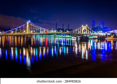 The Roberto Clemente Bridge At Night, In Pittsburgh, Pennsylvania.