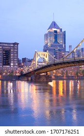 Roberto Clemente Bridge Over Allegheny River At Dusk, Pittsburgh, Pennsylvania, United States.