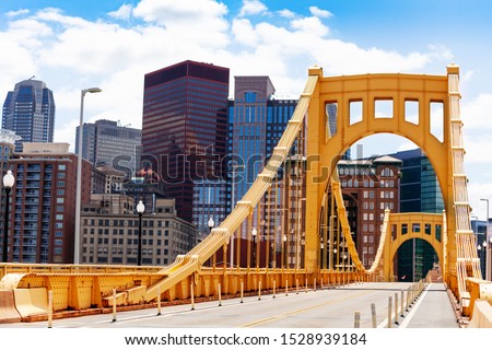 Roberto Clemente Bridge structure over Pittsburg view