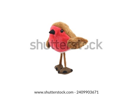 The robin doll plaything for kids isolated on white background. child soft toys collection. top view character puppet. 
