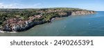 robin hoods bay near whitby north yorkshire sunny summer day elevated panoramic view high tide