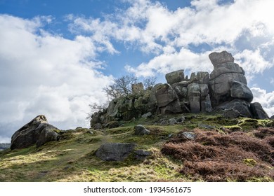 Robin Hood's Stride limestone way rock formation in the Derbyshire Dales, Peak District National Park. - Shutterstock ID 1934561675