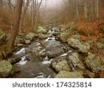 Robinson River rapids flow through Whiteoak Canyon in Shenandoah National Park, Virginia