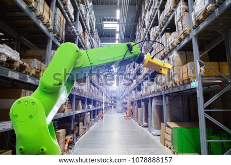 Roboric arm in warehouse
