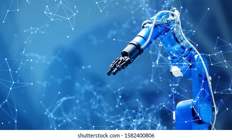 Robot arm and communication network concept. Industrial technology. INDUSTRY4.0 - Shutterstock ID 1582400806