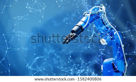 Robot arm and communication network concept. Industrial technology. INDUSTRY4.0