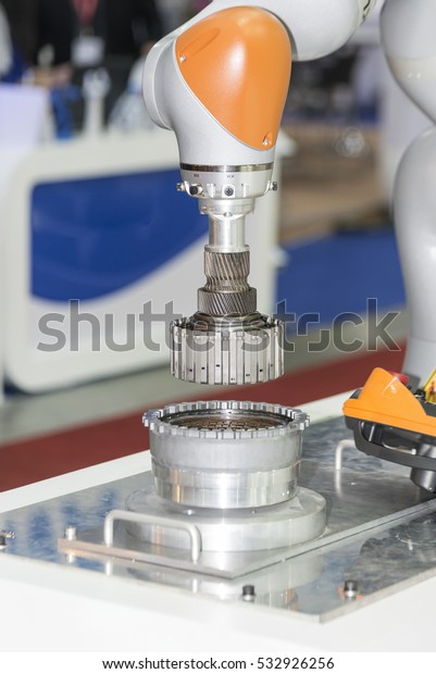 Robot arm high precision automotive steel gear\
box close-up