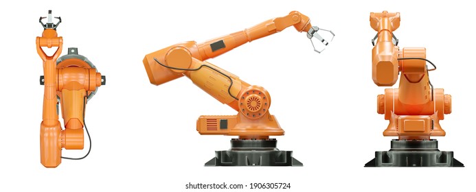 Robot Arm Manipulator At The Factory. Industrial Automation Technology. Iot Technology Concept, Smart Factory. Digital Manufacturing Operation. 3D Rendering, 3D Illustration