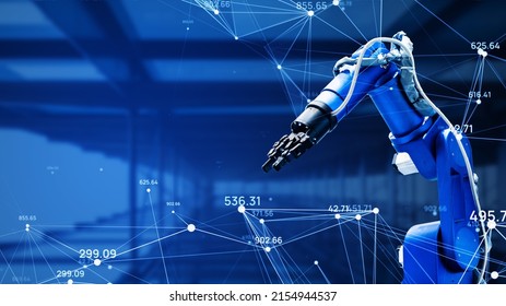 Robot arm and technology concept. Factory automation. Electronics.