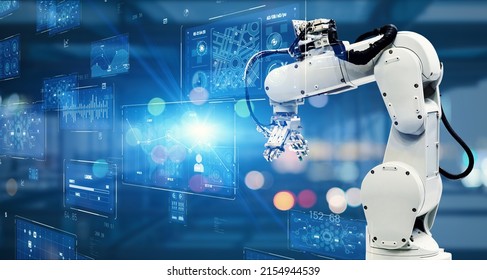 Robot Arm And Technology Concept. Factory Automation. Electronics.