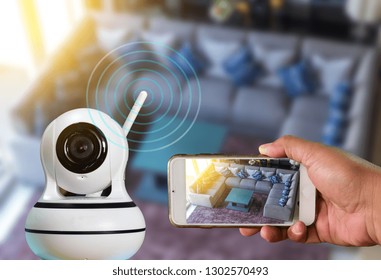 A Robot CCTV Camera Is Technology 4.0  Install Signal Home Security System And Monitoring  By Smart Phone All Time , Around The World By High Speed Internet.