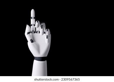 Robot hand finger making contact or pressing something on dark isolated background. Cyborg mechanical arm pointing. artificial Intelligence futuristic design concept. - Powered by Shutterstock