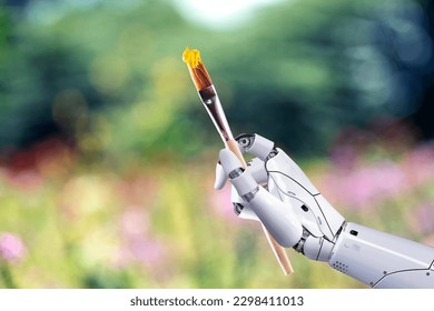 robot hand hold brush painting - Shutterstock ID 2298411013