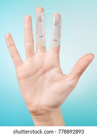 Robot hand inside human hand. Hand prosthesis concept.