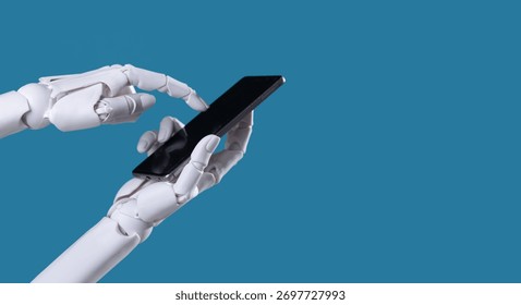 Robot Hand Using Finger to Touch Smartphone or Tablet Screen: AI and Mobile Technology