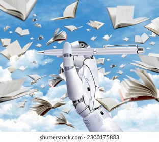 robot hand writing the book