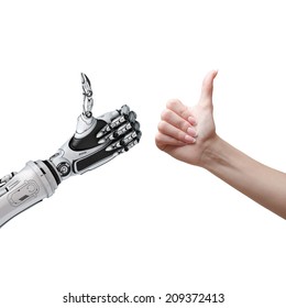 Robot and human thumbs up - Shutterstock ID 209372413