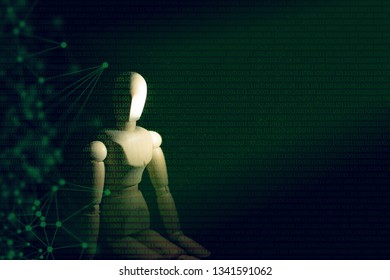 robot and technology artificial intelligence machine data network deep learning process concept