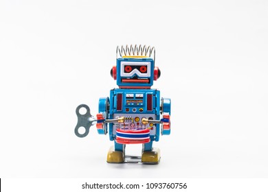 Robot Tin Toy On White Background .