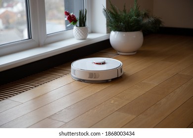 Robot Vacuum Cleaner Cleans The Floor