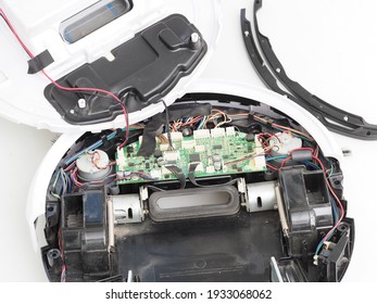 Robot Vacuum Cleaner Disassembled For Repair. Belarus, Minsk, 2021