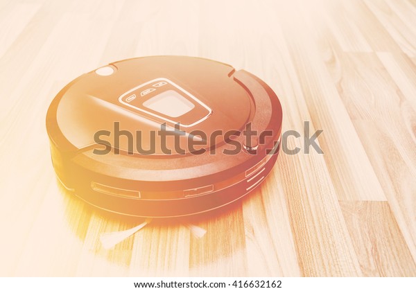 Robot Vacuum Cleaner On Laminate Wood Stock Photo Edit Now 416632162