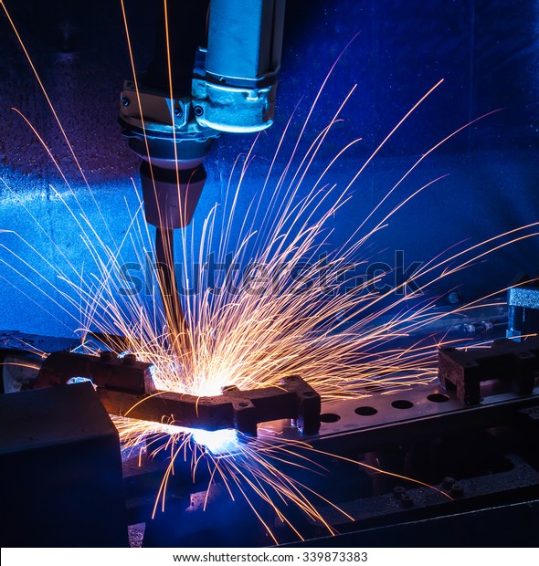  Robot welding movement Industrial automotive\
part in factory