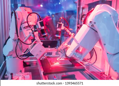 robotic arm catch for electronic assembly line. The robot for smart technology manufacturing process. - Shutterstock ID 1393465571