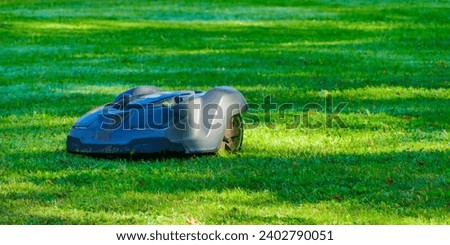 Robotic lawn mower on meadow