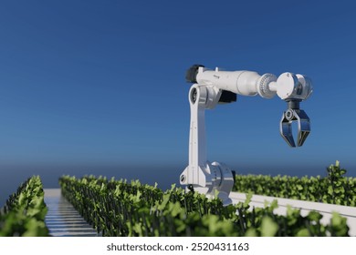 Robotics arm organic farm robot machine processing hand machinery factory green nature plant garden grow food warehouse natural rack glasshouse - Powered by Shutterstock