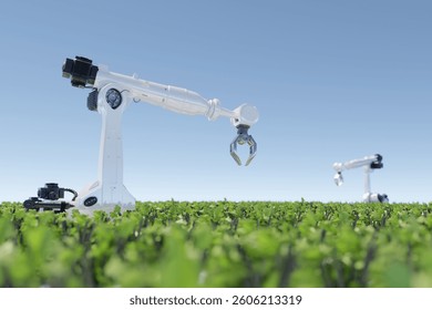 Robotics arm organic farm robot machine processing hand machinery factory green nature plant garden grow food warehouse natural rack glasshouse cos.	
