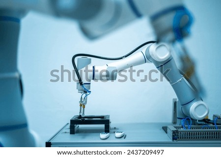 Robotics Industry Engineering programming and Manipulating Robot Hand Arm, Industrial Robotics Design, High Tech Facility, Modern Machine Learning. Mass Production Automatics.