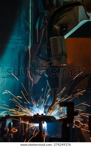 robots welding in a car\
factory