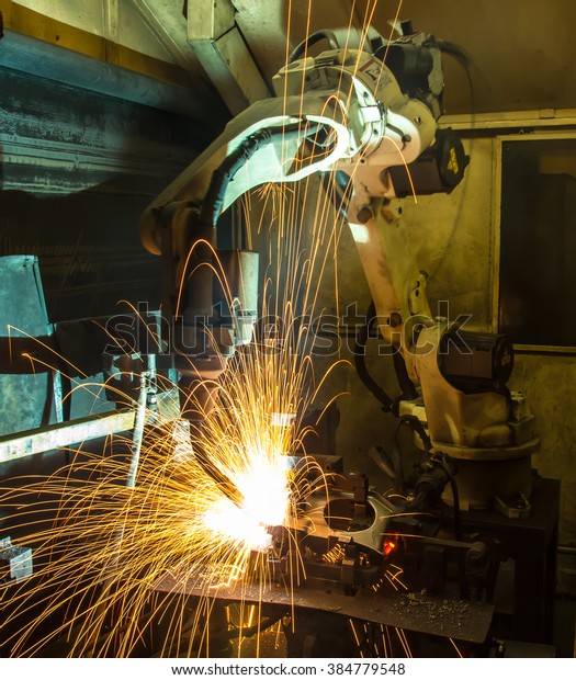 Robots welding \
movement in a car\
factory