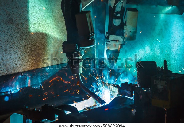 Robots\
welding movement in a car production factory\
\
