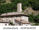 Rocca Pia - Abruzzo - Palazzo Ducale Fidei with the clock tower (once a watchtower) overlooking the small village	