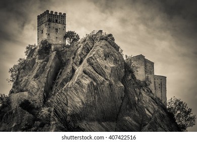 The Roccascalegna ghost tower on the rock, Abruzzo - Italy. - Shutterstock ID 407422516