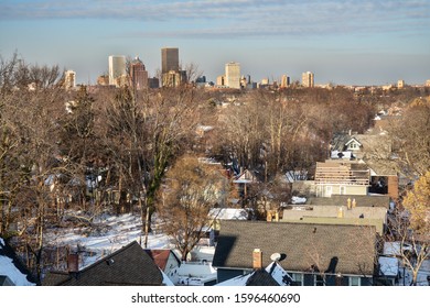 Rochester, New York, USA. December 21, 2019. Aerial View From  The Highland Neighborhood Of Monroe County , NY With The City Iof Rochester In The Distance