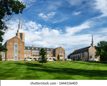 Rochester, New York, USA. July 5, 2019. Kearney Hall And The Campus Of St. John Fisher College In Rochester , New York On A Beautiful Summer Afternoon