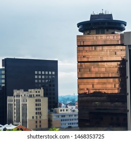 Rochester, New York, USA. July 30, 2019. Elevated View Of Downtown Rochester, NY. In Monroe County, On An Overcast Weekday Afternoon With The First Federal Plaza Building In Foreground