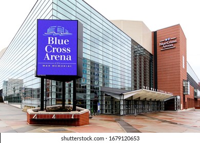 Rochester, NY, USA - March 3, 2020: Blue Cross Arena In Rochester, NY, USA, Also Known As The War Memorial, Is A Multi-purpose Indoor Arena. 