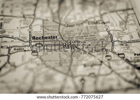 Rochester on the map close up