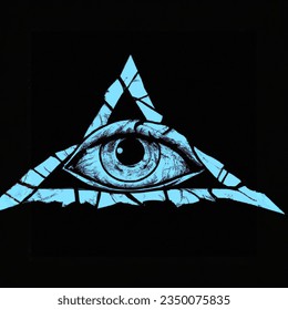 Rock album artistic image of cracked blue eye triangle 