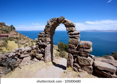 Rock Arch on Taquile Island , Puno, Peru