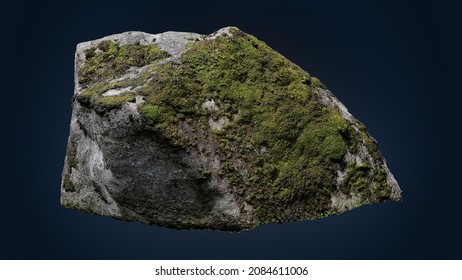 rock boulder with moss isolated on dark background for design and decoration. Many uses! - Shutterstock ID 2084611006