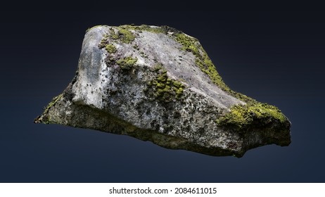 Rock Boulder With Moss Isolated On Dark Background For Design And Decoration. Many Uses!