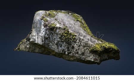rock boulder with moss isolated on dark background for design and decoration. Many uses!